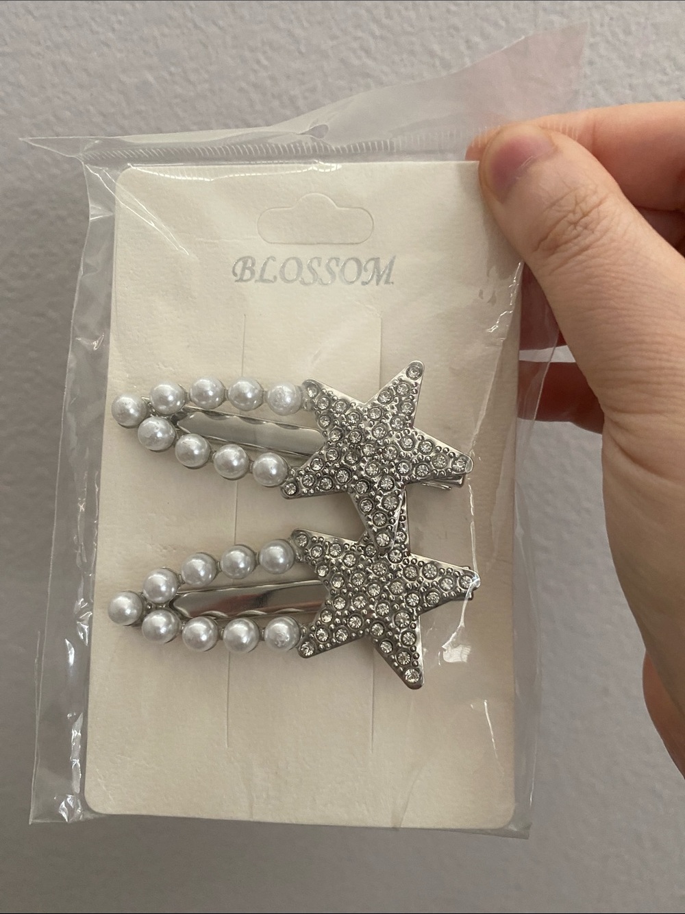 Blossom Rhinestone Star & Pearl Hair Clips - Silver